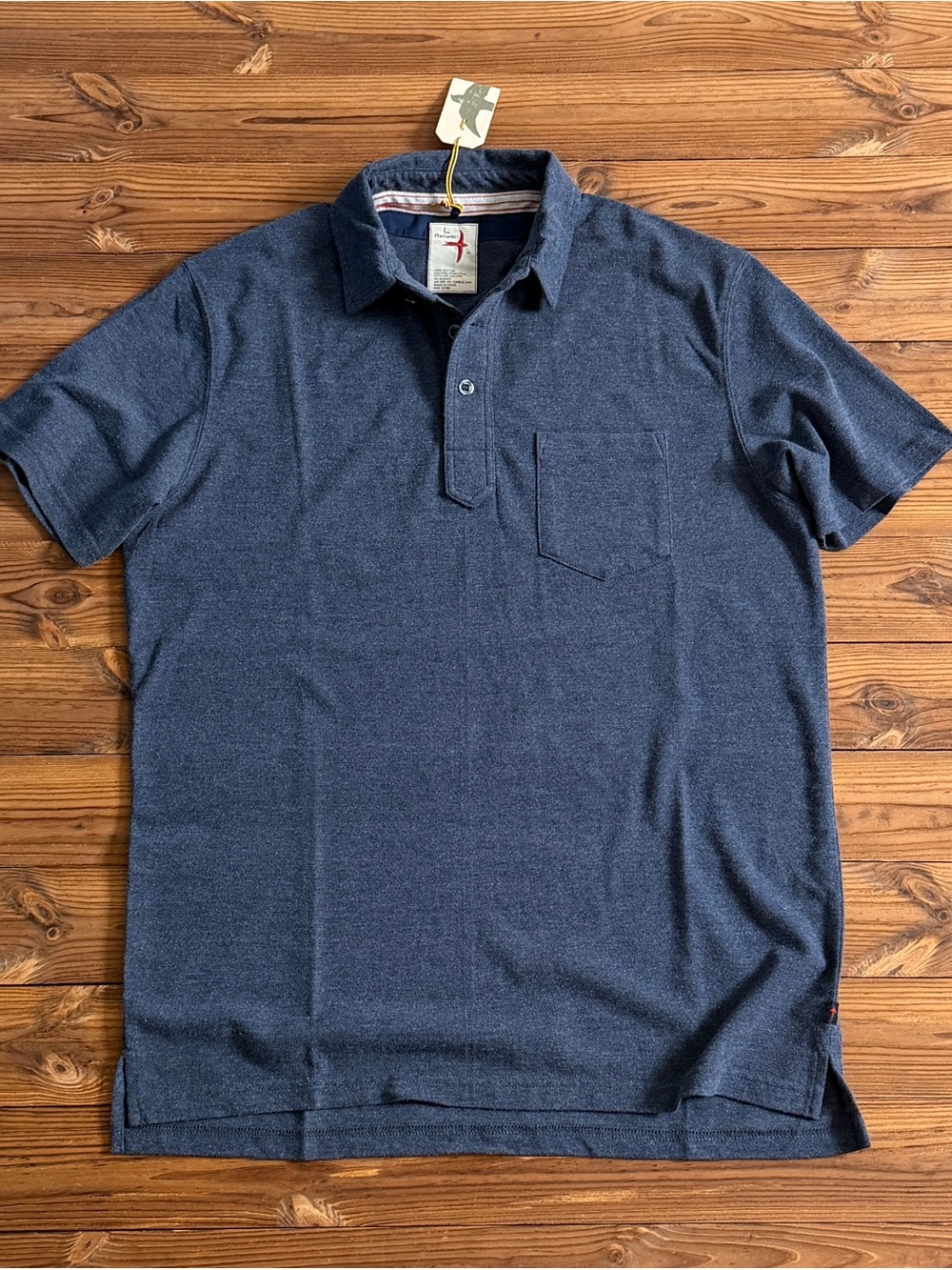 Relwen Pique Slot Polo Shirt Mens Charcoal Navy Heather Pocket NWT Large